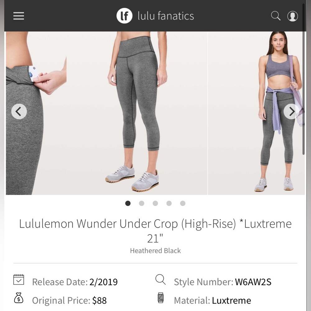 Lululemon Wunder Under Crop (High-Rise) *Luxtreme 21" in Heathered Black